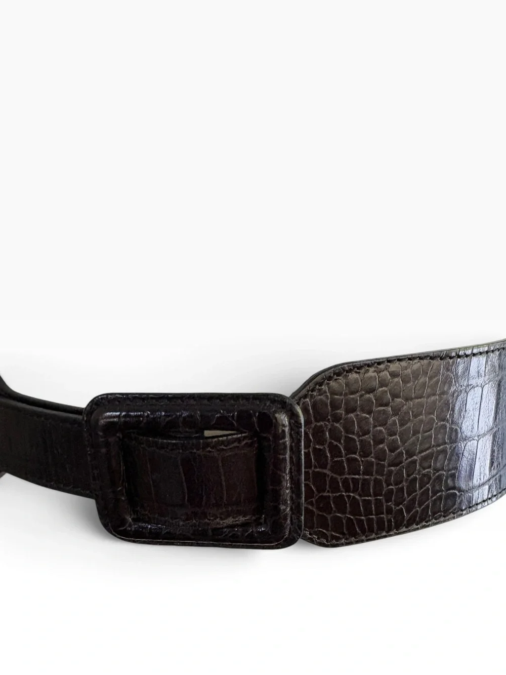 BANANA REPUBLIC Made in Italy Black Croc Embossed Leather Wide Corset Waist Belt